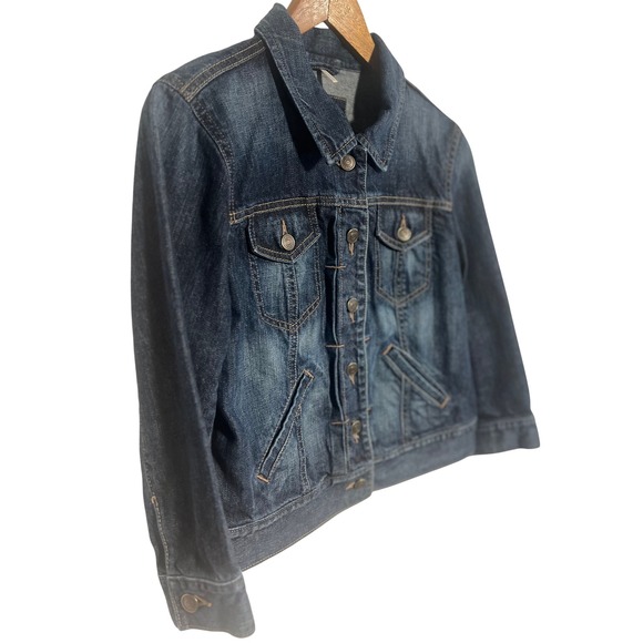 LOFT Women's Denim Jacket Dark Wash Size‎ 8 Trucker Style - Picture 4 of 8